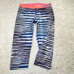 Nike Pro Dri Fit Compression Capri Legging Blue Orange Zebra Print